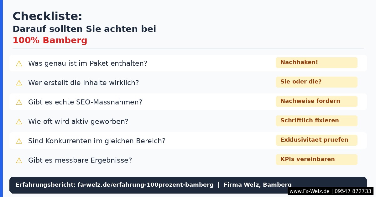 100 Prozent Bamberg Checkliste Warnung f&uuml;r Unternehmer